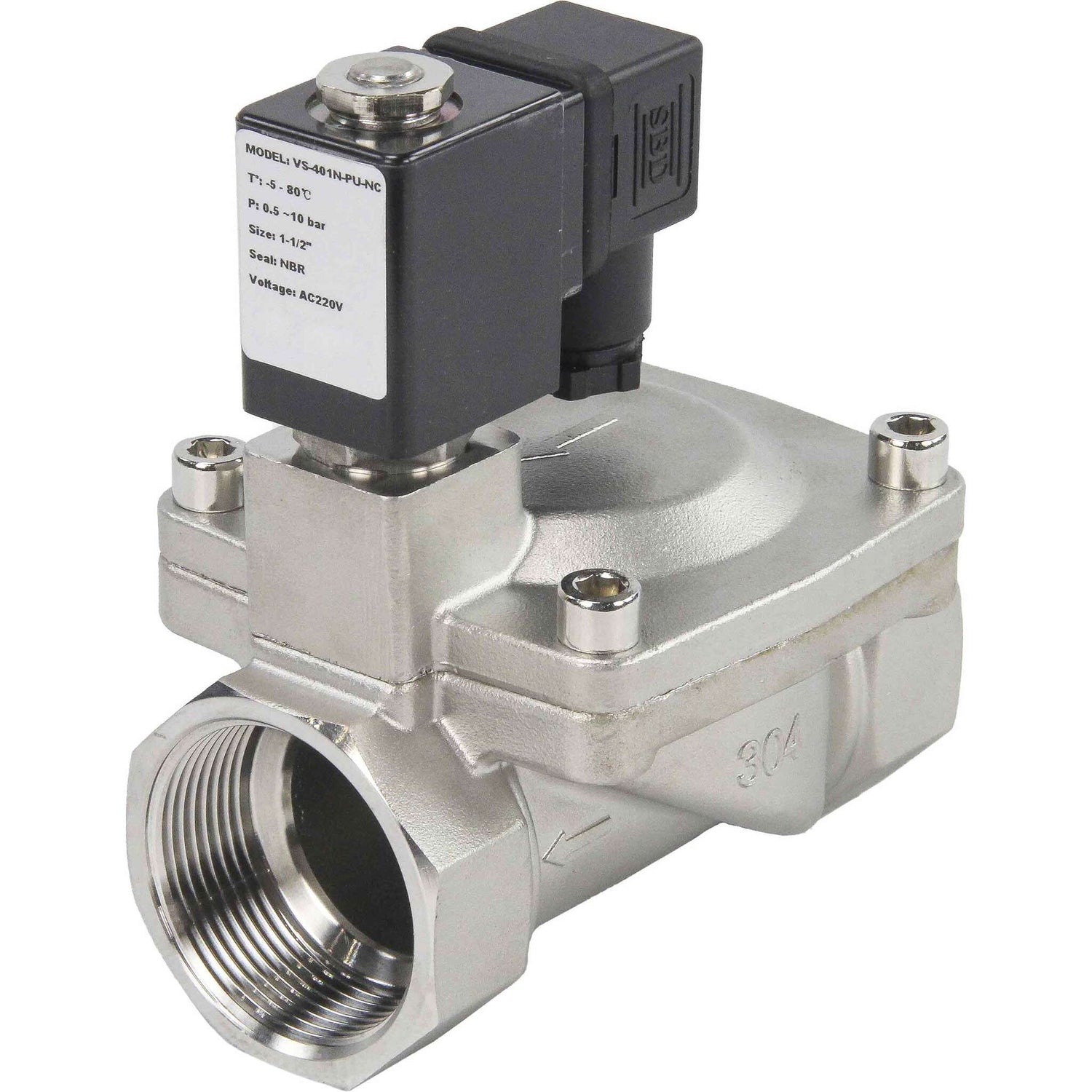 Solenoid valves Elephant VS431-VT-NC-220VAC DN10-50 10 bar 304 steel housing, pilot action, threaded, normally closed, seal VITON, 220V coil