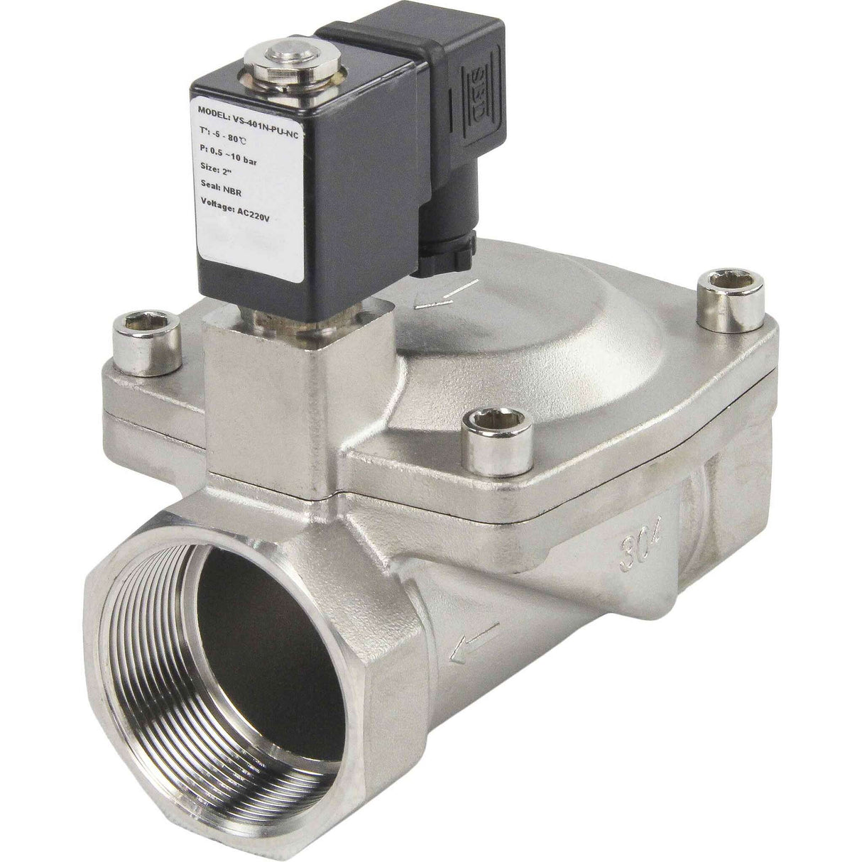 Solenoid valves Elephant VS431-VT-NC-24VDC DN10-50 10 bar 304 steel housing, pilot action, threaded, normally closed, seal VITON, 24V coil