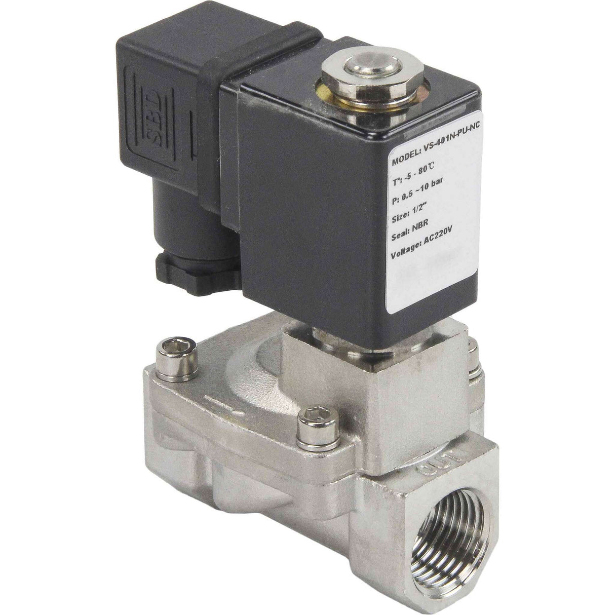 Solenoid valves Elephant VS431-NT-NC-220VAC DN10-50 10 bar 304 steel housing, pilot action, threaded, normally closed, seal NBR, 220V coil