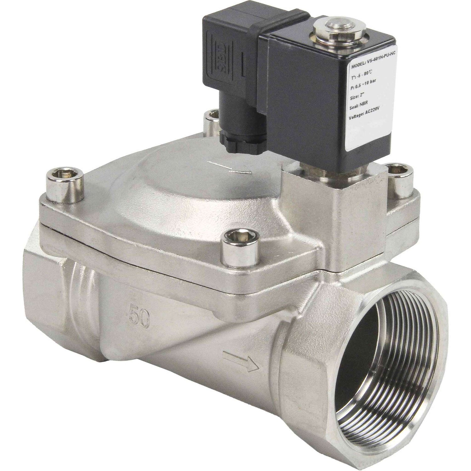 Solenoid valves Elephant VS431-VT-NC-24VDC DN10-50 10 bar 304 steel housing, pilot action, threaded, normally closed, seal VITON, 24V coil