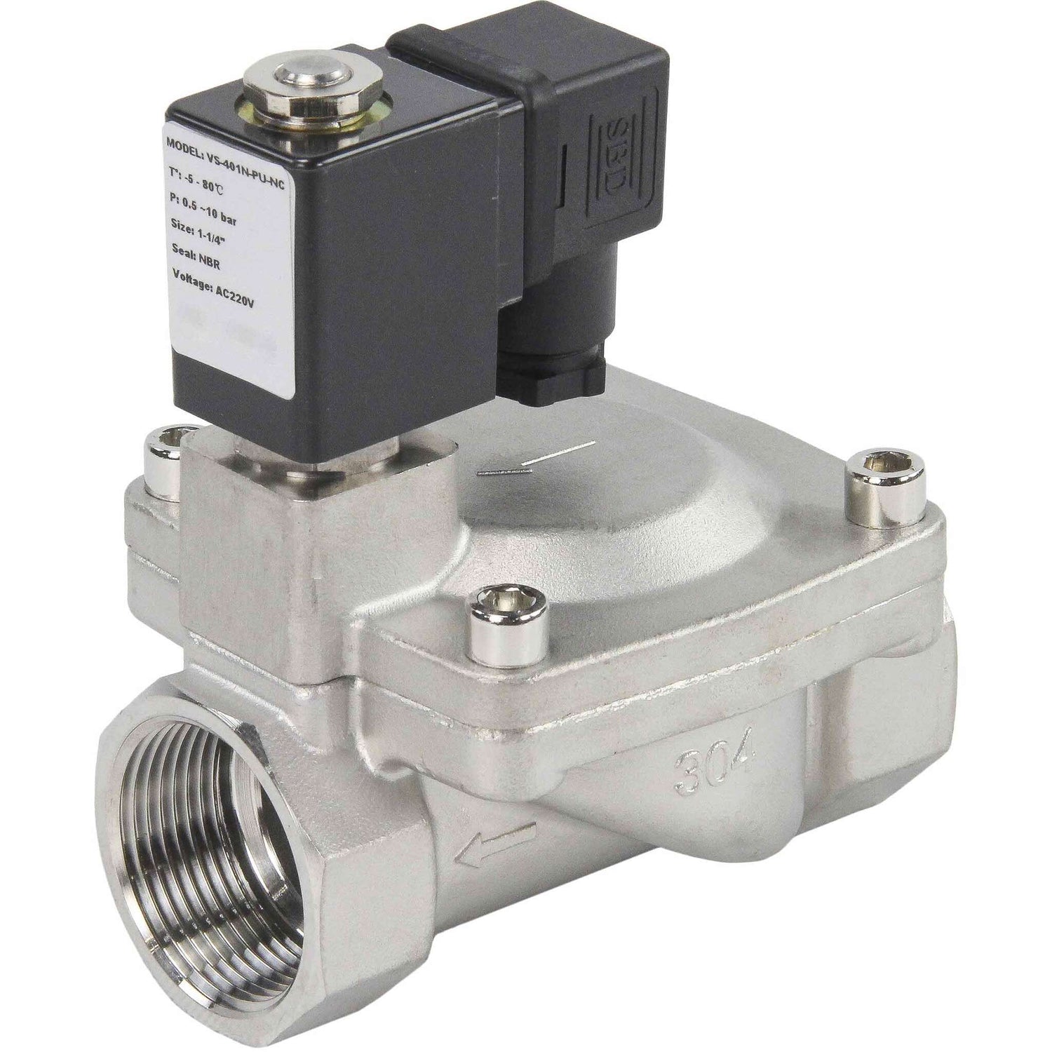 Solenoid valves Elephant VS431-NT-NC-24VDC DN10-50 10 bar 304 steel housing, pilot action, threaded, normally closed, seal NBR, 24V coil