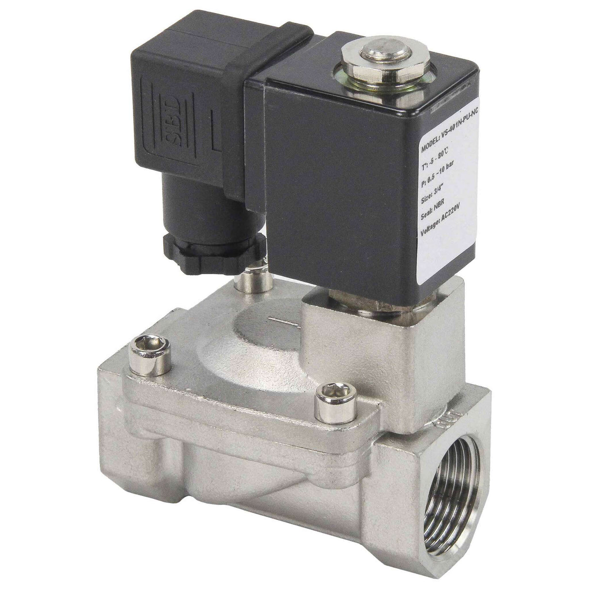 Solenoid valves Elephant VS431-ET-NC-24VDC DN10-50 10 bar 304 steel housing, pilot action, threaded, normally closed, seal EPDM, 24V coil