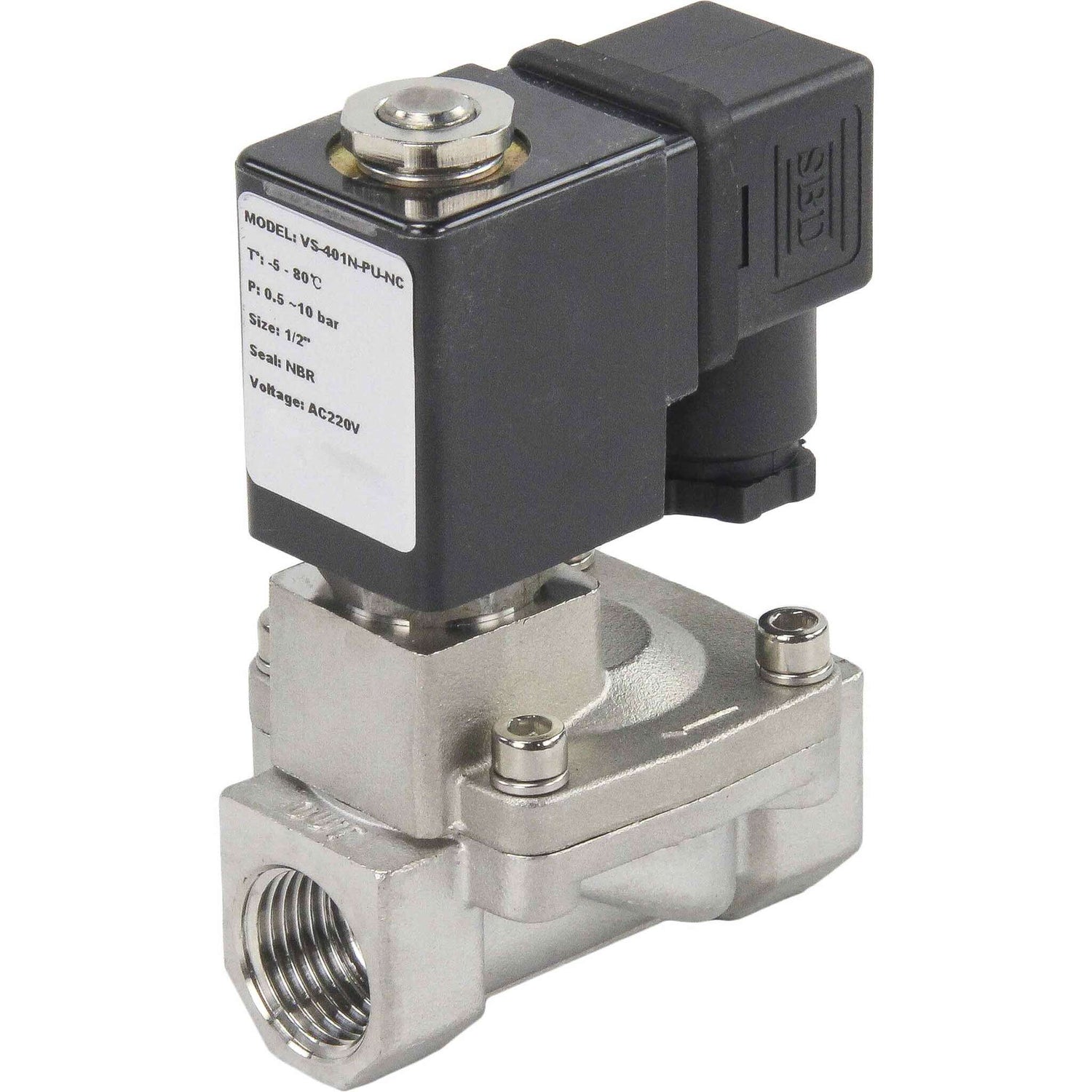 Solenoid valves Elephant VS431-NT-NC-220VAC DN10-50 10 bar 304 steel housing, pilot action, threaded, normally closed, seal NBR, 220V coil