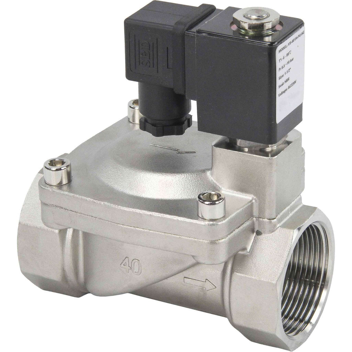 Solenoid valves Elephant VS431-VT-NC-220VAC DN10-50 10 bar 304 steel housing, pilot action, threaded, normally closed, seal VITON, 220V coil