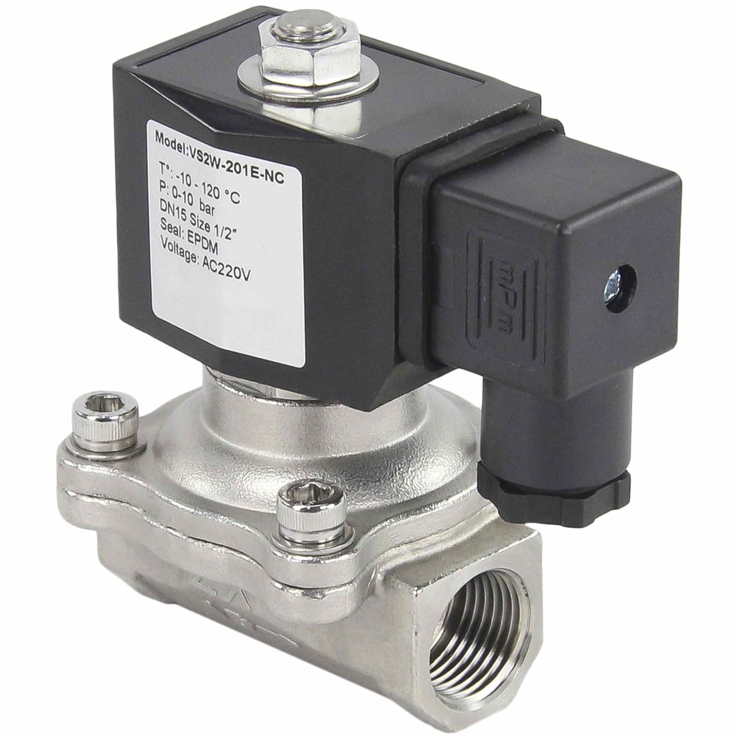 Two way normally closed direct acting electric solenoid valve Elephant VS2W-201E-NC EPDM 220V, body material - stainless steel AISI 304, seal - EPDM