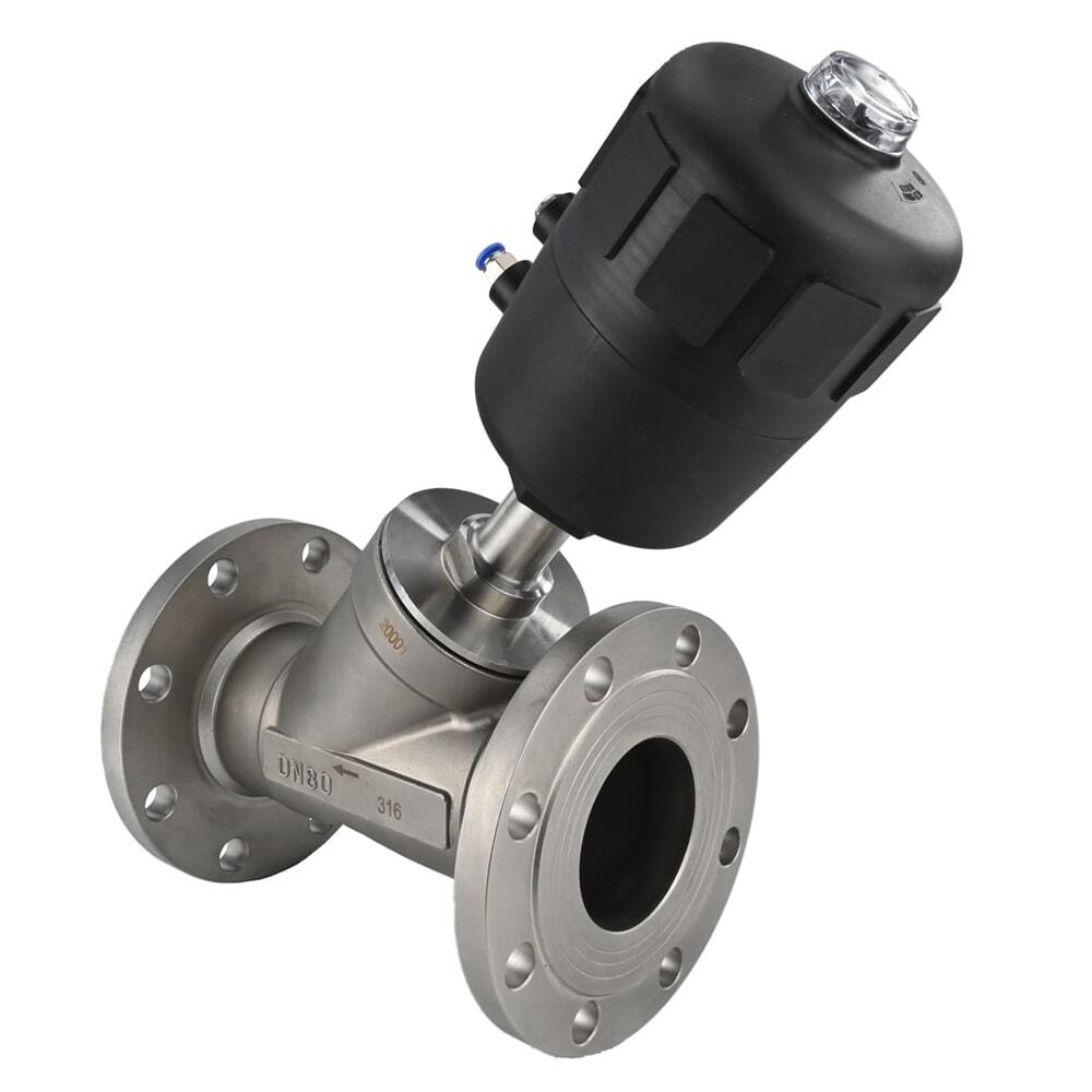 Pneumatic valve Elephant VS324PV-F-1PNC, body material - stainless steel CF8M, flanged, Y-shaped