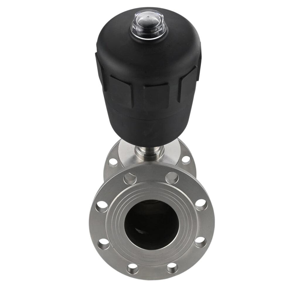 Pneumatic valve Elephant VS324PV-F-1PNC, body material - stainless steel CF8M, flanged, Y-shaped