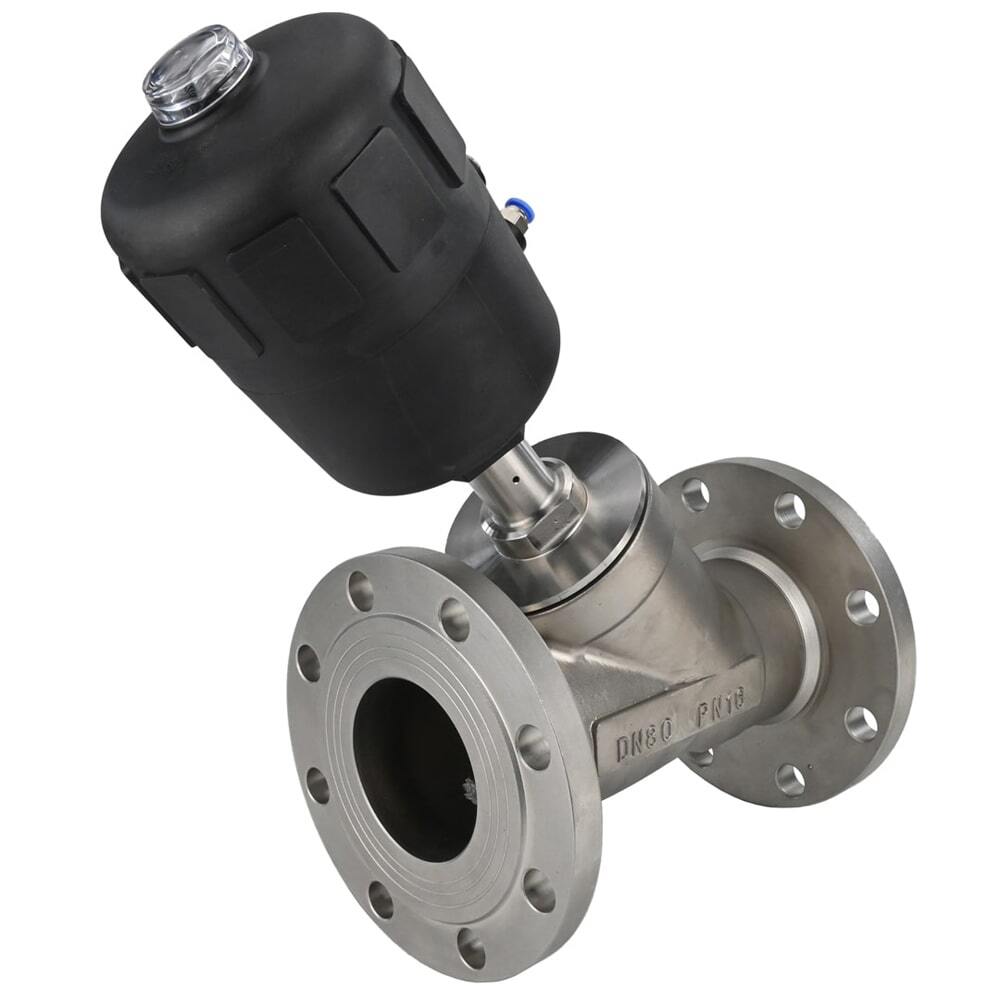 Pneumatic valve Elephant VS324PV-F-1PNC, body material - stainless steel CF8M, flanged, Y-shaped