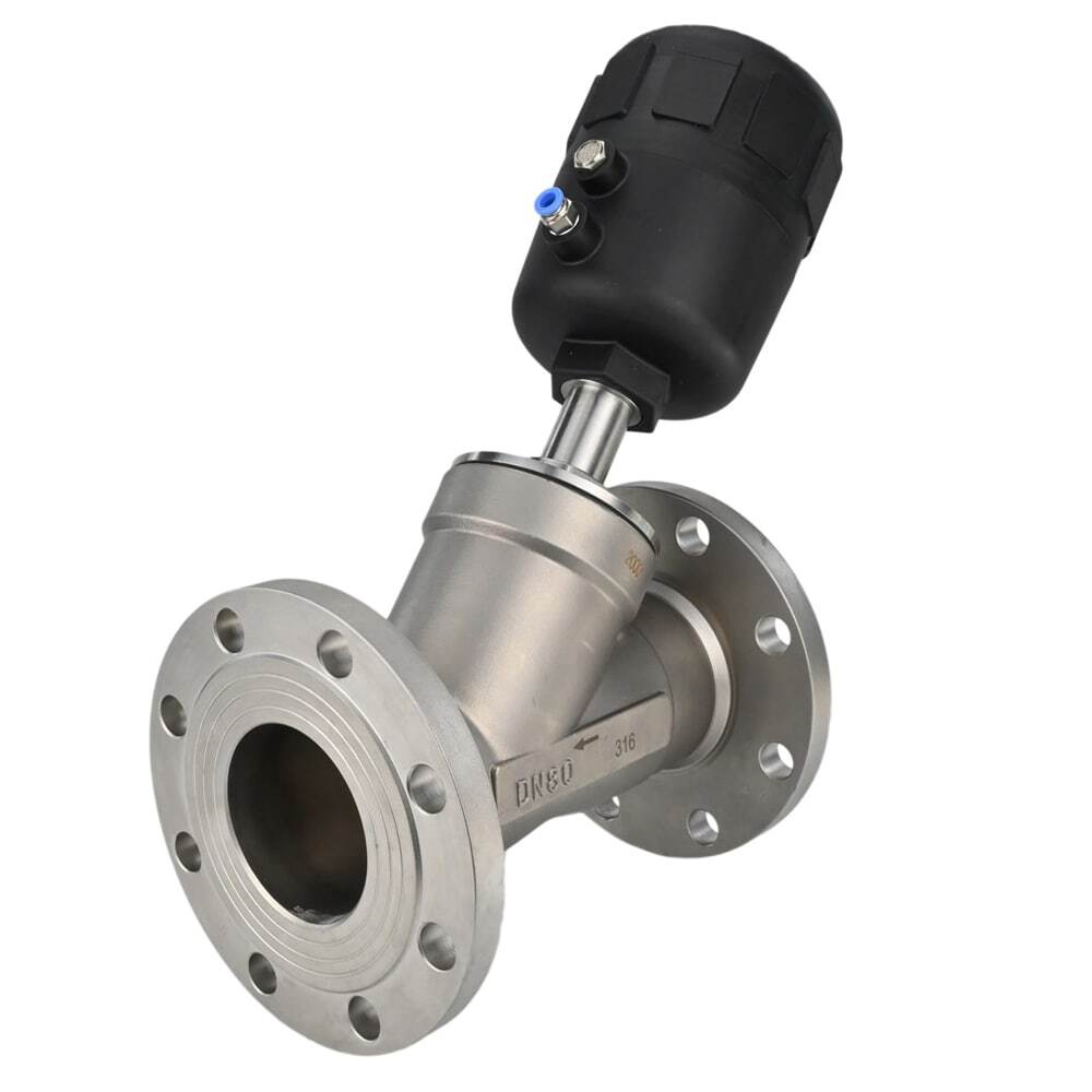 Pneumatic valve Elephant VS324PV-F-1PNC, body material - stainless steel CF8M, flanged, Y-shaped