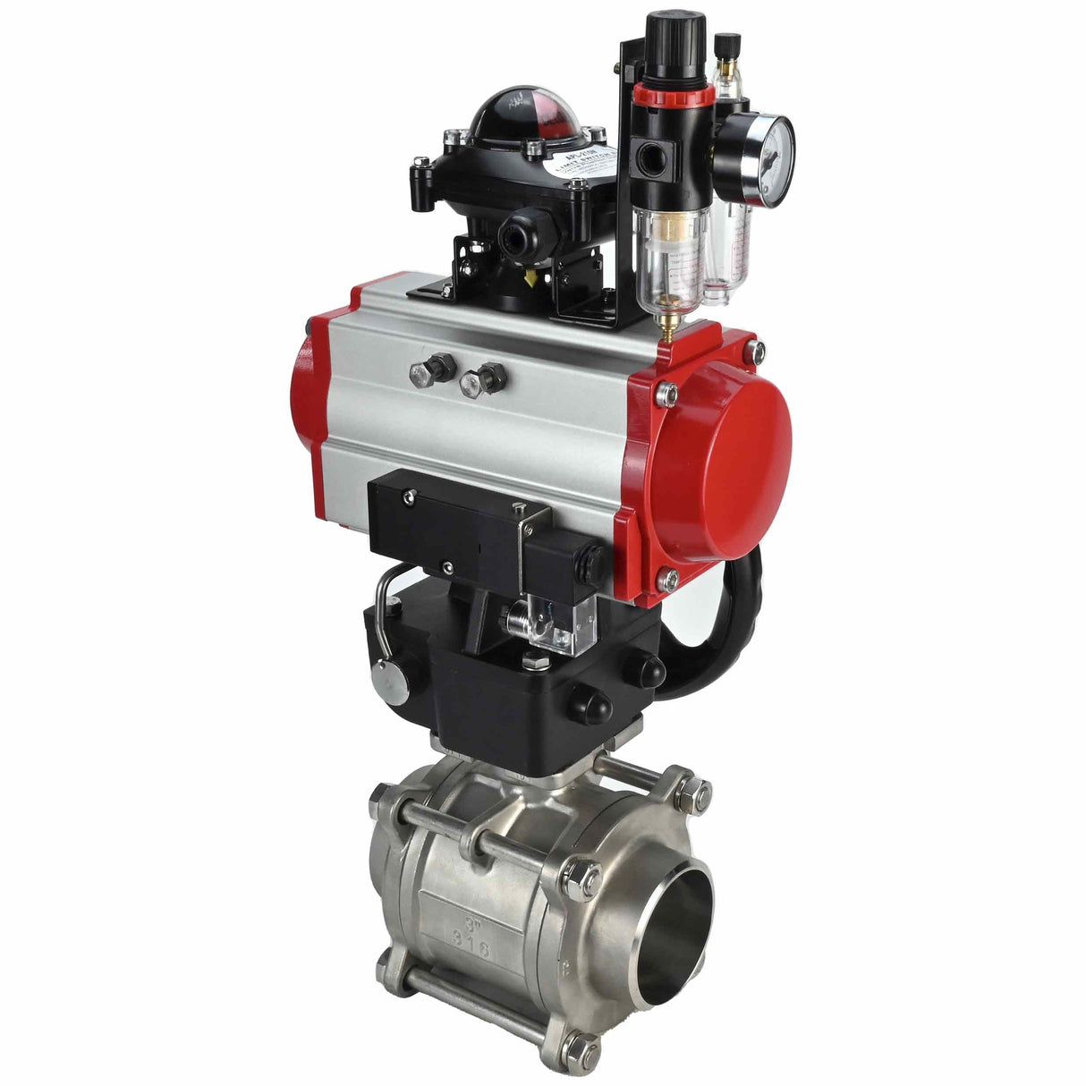 Stainless steel ball valve Elephant kshpp-316200-da-4m310-24-apl210n-hdm-atu, body material - stainless steel AISI 316, ball material - stainless steel AISI 316, seal - PTFE, pneumatic actuator operated