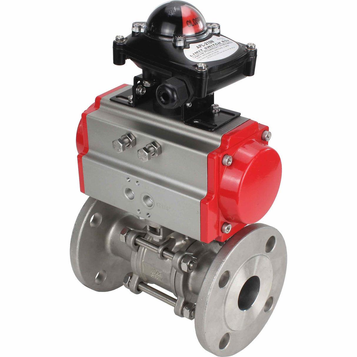 Stainless steel ball valve Elephant ksfpt-304-180-da-apl210n, body material - stainless steel AISI 304, ball material - stainless steel AISI 304, seal - PTFE, pneumatic actuator operated