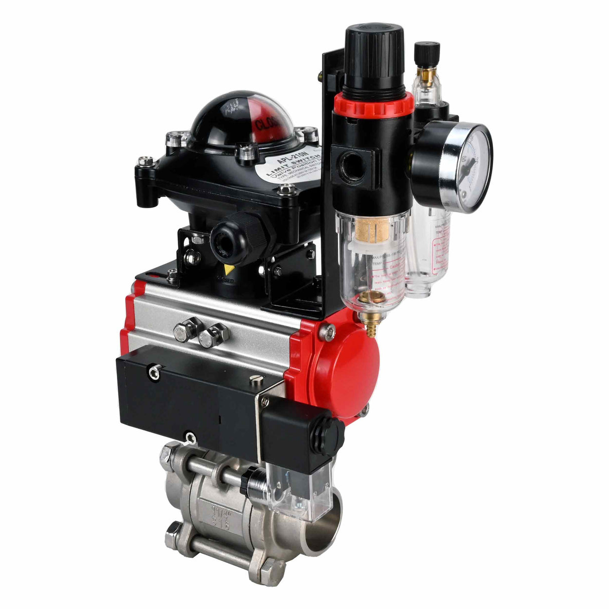 Stainless steel ball valve Elephant kshpp-316200-sa-4m310-110/220-apl210n-atu, body material - stainless steel AISI 316, ball material - stainless steel AISI 316, seal - PTFE, pneumatic actuator operated