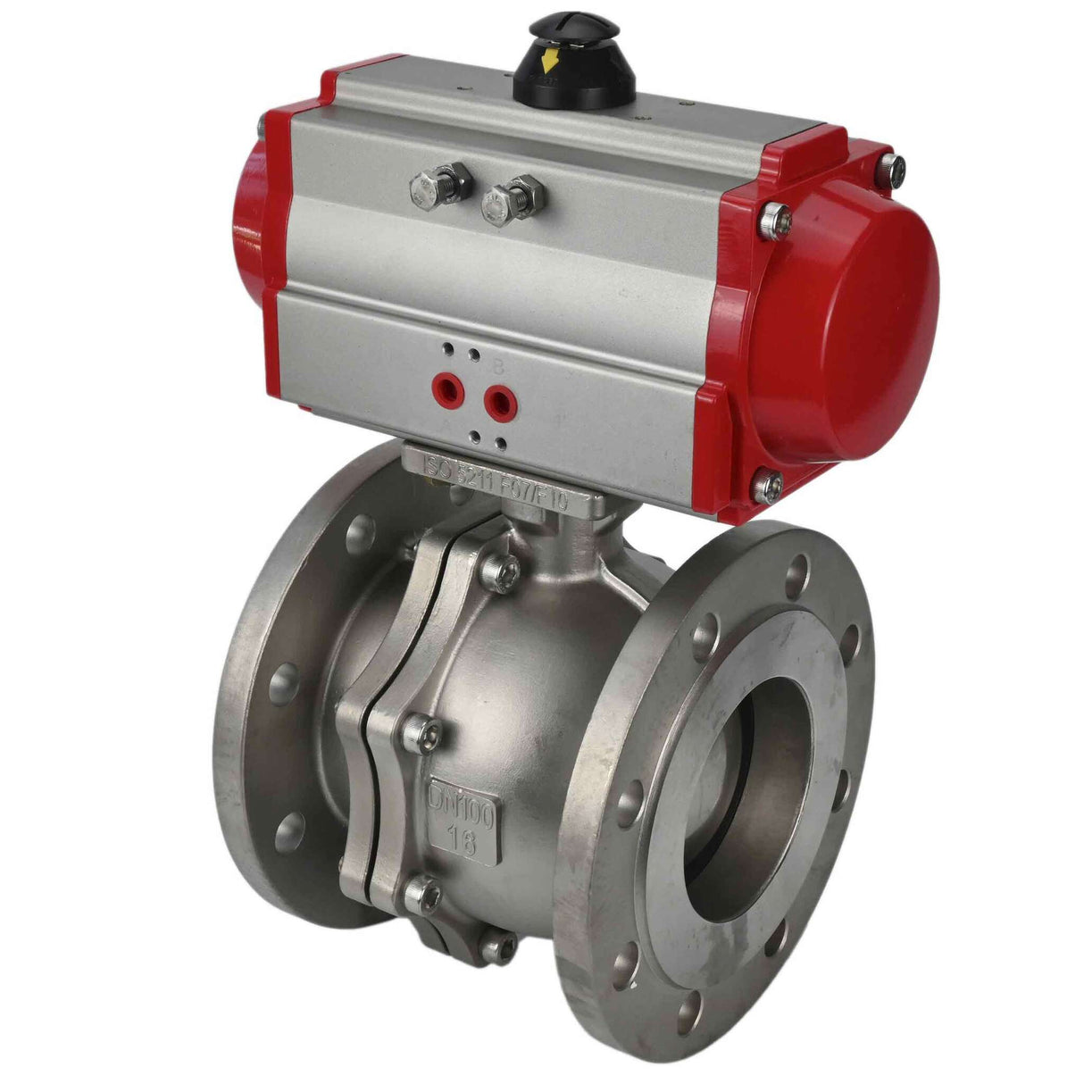 Stainless steel ball valve Elephant kchfp-elephant-sa, body material - stainless steel AISI 316, ball material - stainless steel AISI 316, seal - PTFE, pneumatic actuator operated