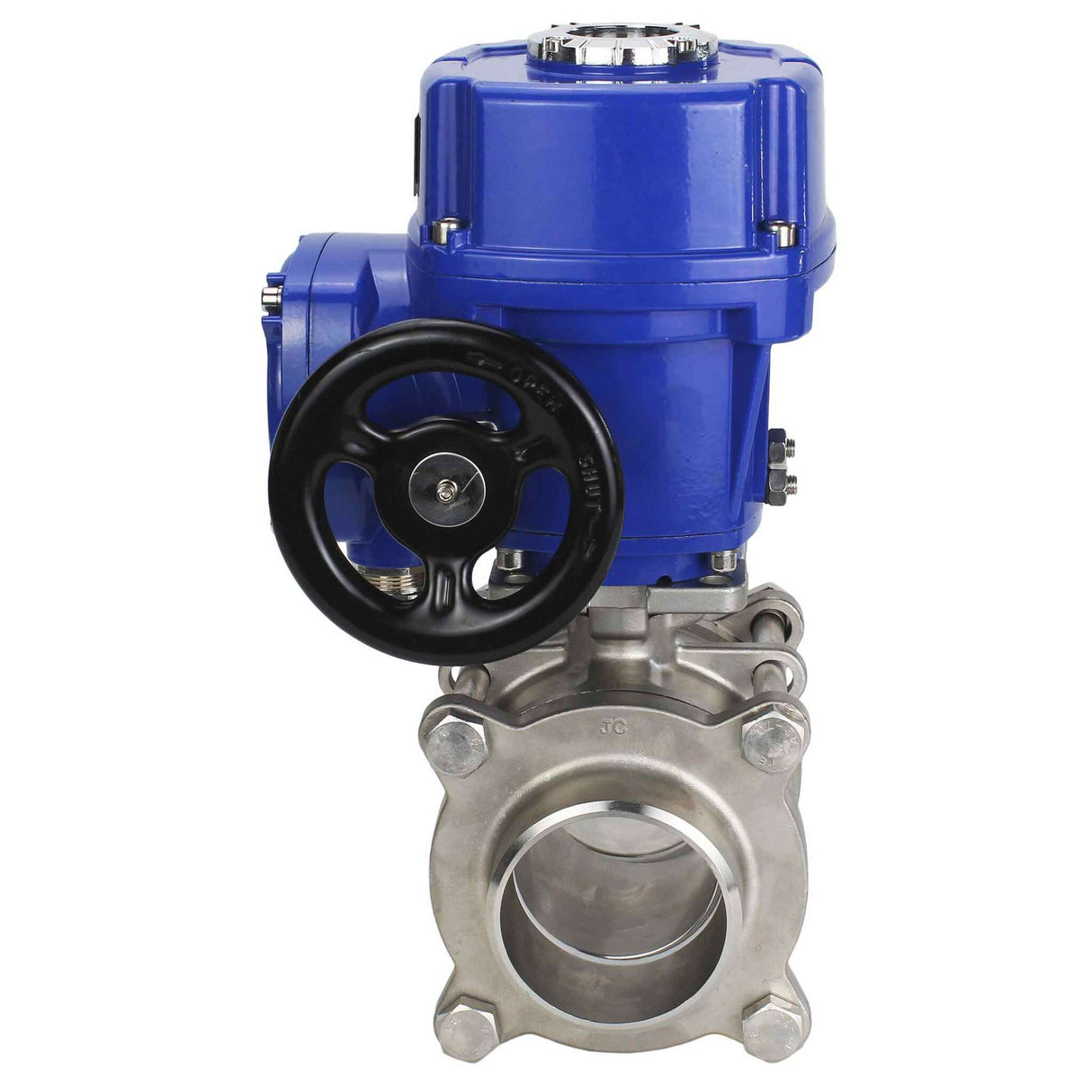 Stainless steel ball valve Elephant BVPP 316,200-ISO 63 bar SS316 full port, for welding, body material - stainless steel, quarter-turn electric actuator Elephant QT-W (M) 220 V