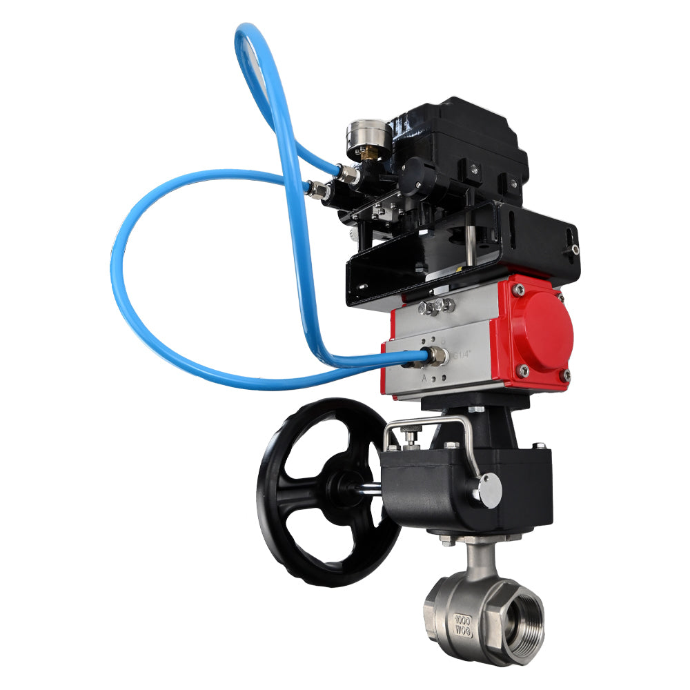 Stainless steel ball valve Elephant kshmp316-elephant-da-yt1000rsi-hdm, body material - stainless steel AISI 316, ball material - stainless steel AISI 316, seal - PTFE, pneumatic actuator operated