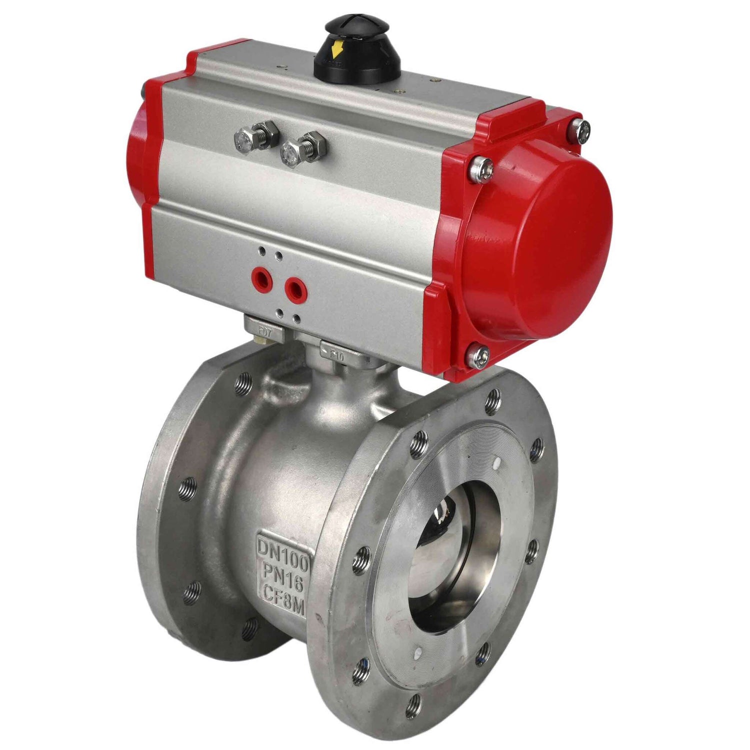 Stainless steel ball valve Elephant kchmfp-elephant-sa, body material - stainless steel AISI 316, ball material - stainless steel AISI 316, seal - PTFE, pneumatic actuator operated