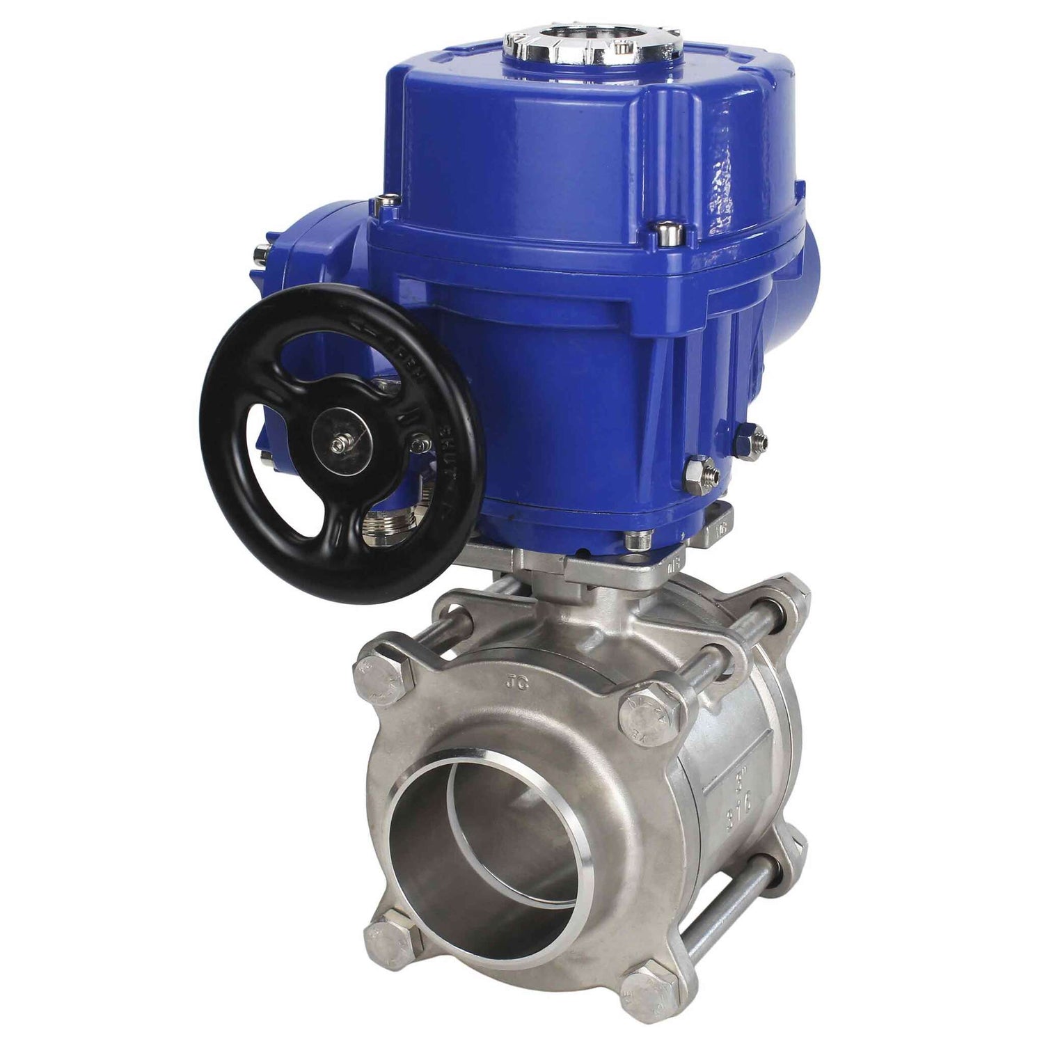 Stainless steel ball valve Elephant BVPP 316,200-ISO 63 bar SS316 full port, for welding, body material - stainless steel, quarter-turn electric actuator Elephant QT-W (M) 220 V