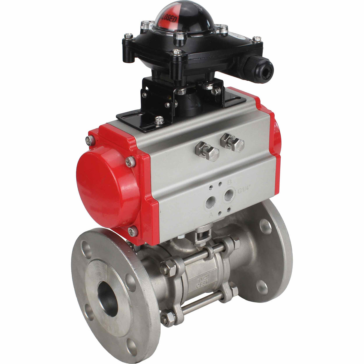 Stainless steel ball valve Elephant ksfpt-304-180-da-apl210n, body material - stainless steel AISI 304, ball material - stainless steel AISI 304, seal - PTFE, pneumatic actuator operated