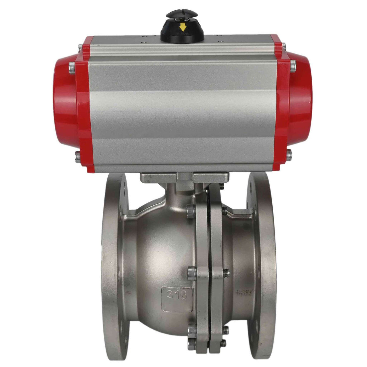 Stainless steel ball valve Elephant kchfp-elephant-sa, body material - stainless steel AISI 316, ball material - stainless steel AISI 316, seal - PTFE, pneumatic actuator operated