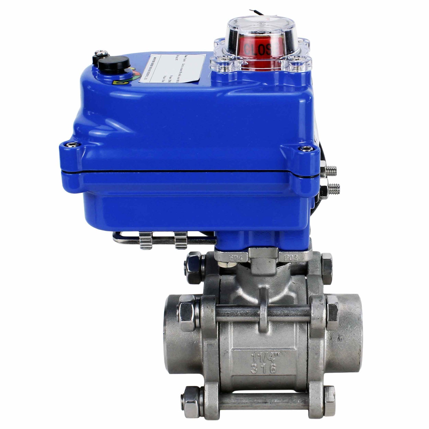 Stainless steel ball valve Elephant BVPP 316,200-ISO 63 bar SS316 full port, for welding, body material - stainless steel, quarter-turn electric actuator Elephant 003 blue 24 V