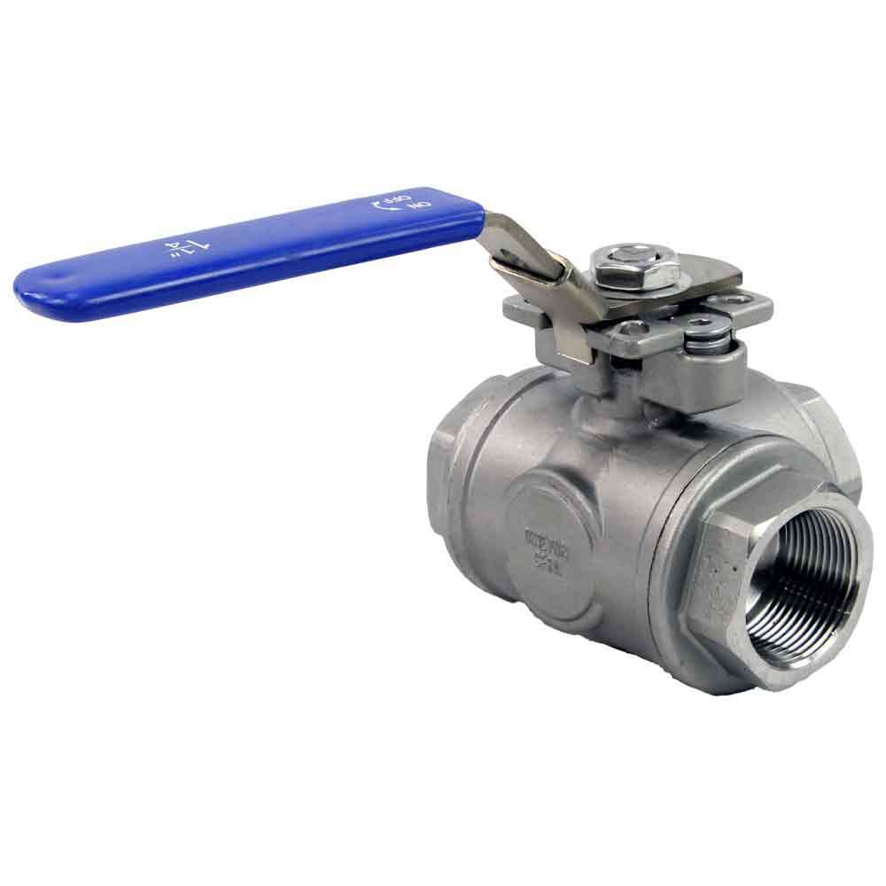 Stainless steel ball 3-way valve Threaded NPT/BSP T-type standard port Elephant BV3232P(4pc)-SP-3WT-T-ISO-H with ISO 5211 mounting pad and handle