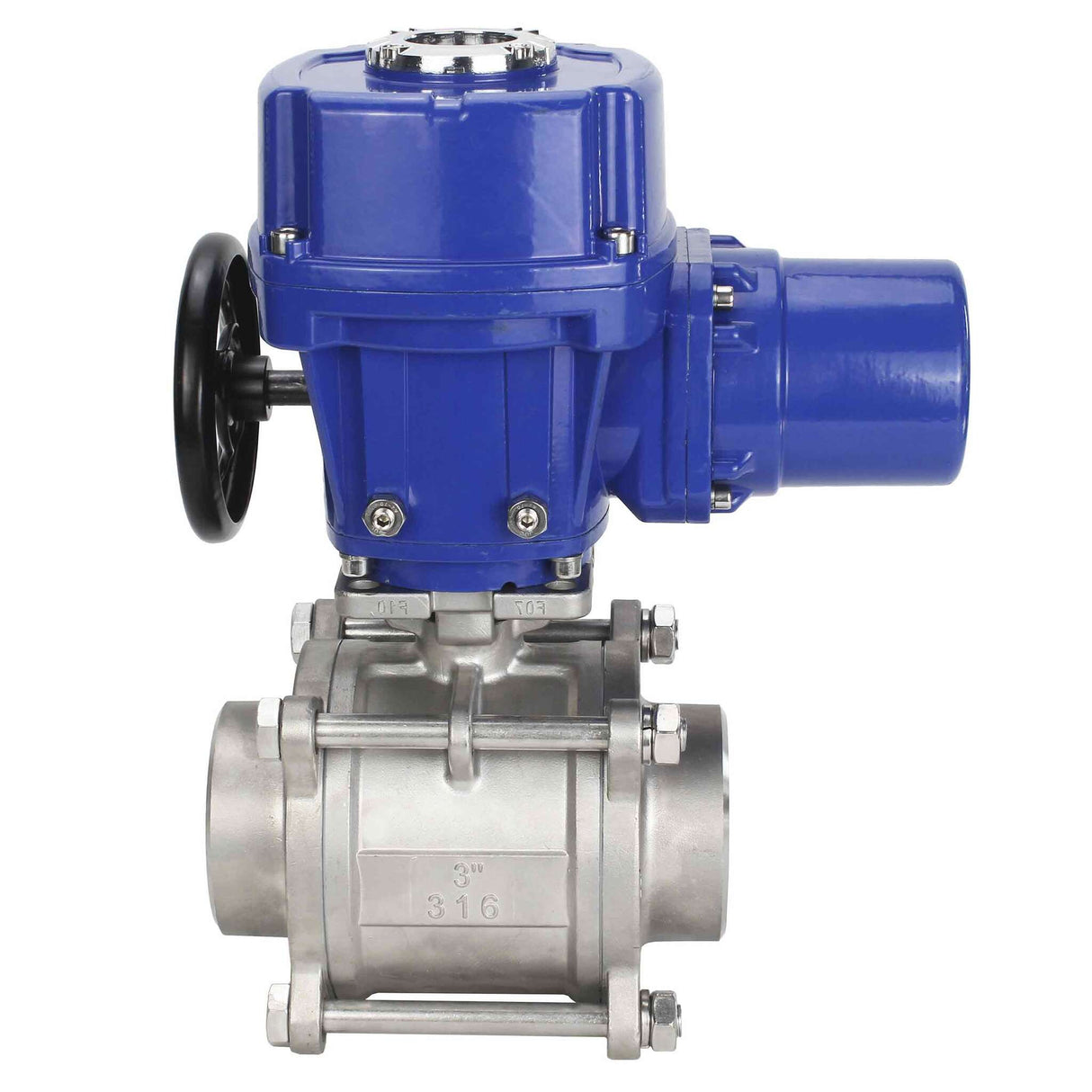 Stainless steel ball valve Elephant BVPP 316,200-ISO 63 bar SS316 full port, for welding, body material - stainless steel, quarter-turn electric actuator Elephant QT-W (M) 380 V