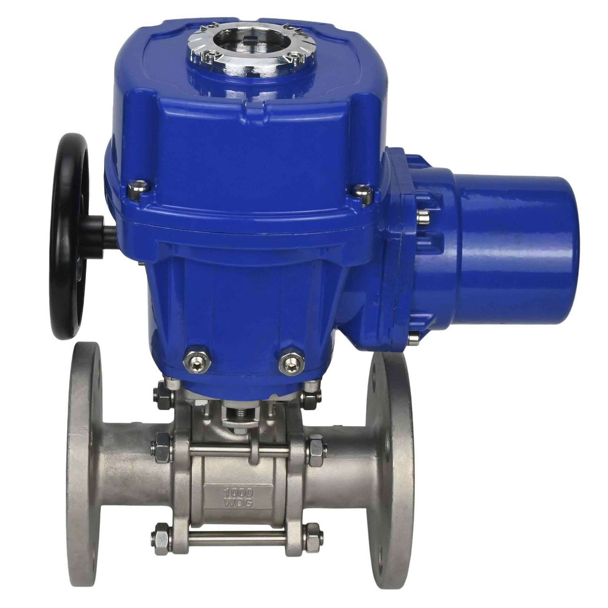 Stainless steel ball valve Elephant BVFPT,316,180 three-part, body material - stainless steel SS316, seal - PTFE, flanged, full port, quarter-turn electric actuator Elephant QT-W (M) 380 V