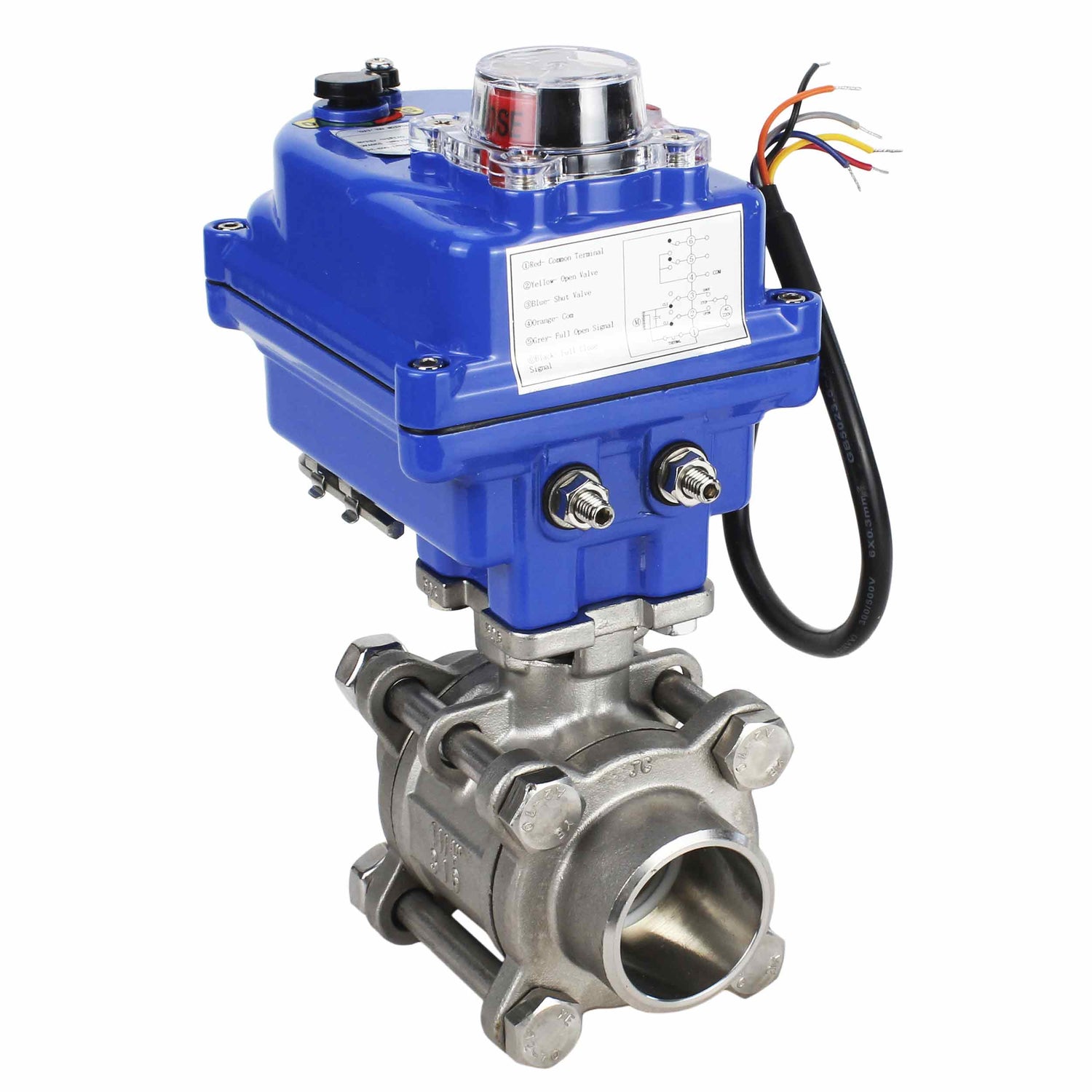 Stainless steel ball valve Elephant BVPP 316,200-ISO 63 bar SS316 full port, for welding, body material - stainless steel, quarter-turn electric actuator Elephant 003 blue 220 V