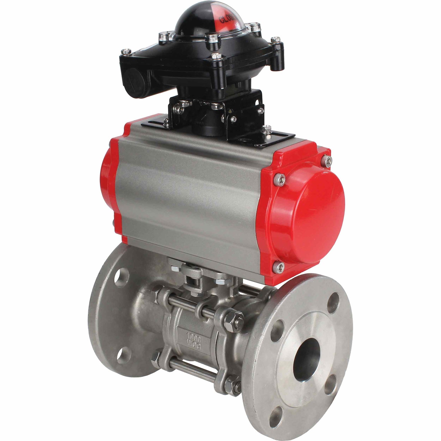Stainless steel ball valve Elephant ksfpt-316-180-da-apl210n, body material - stainless steel AISI 316, ball material - stainless steel AISI 316, seal - PTFE, pneumatic actuator operated