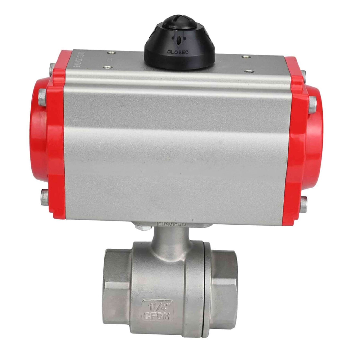 Stainless steel ball valve Elephant BVMP.316.230-ISO 63 bar, body material - stainless steel AISI 316, ball material - stainless steel AISI 316, seal - PTFE, full port, threaded, double-acting pneumatic actuator Elephant DA