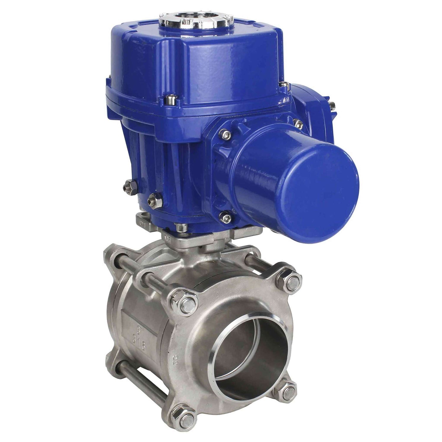 Stainless steel ball valve Elephant BVPP 316,200-ISO 63 bar SS316 full port, for welding, body material - stainless steel, quarter-turn electric actuator Elephant QT-W (M) 380 V