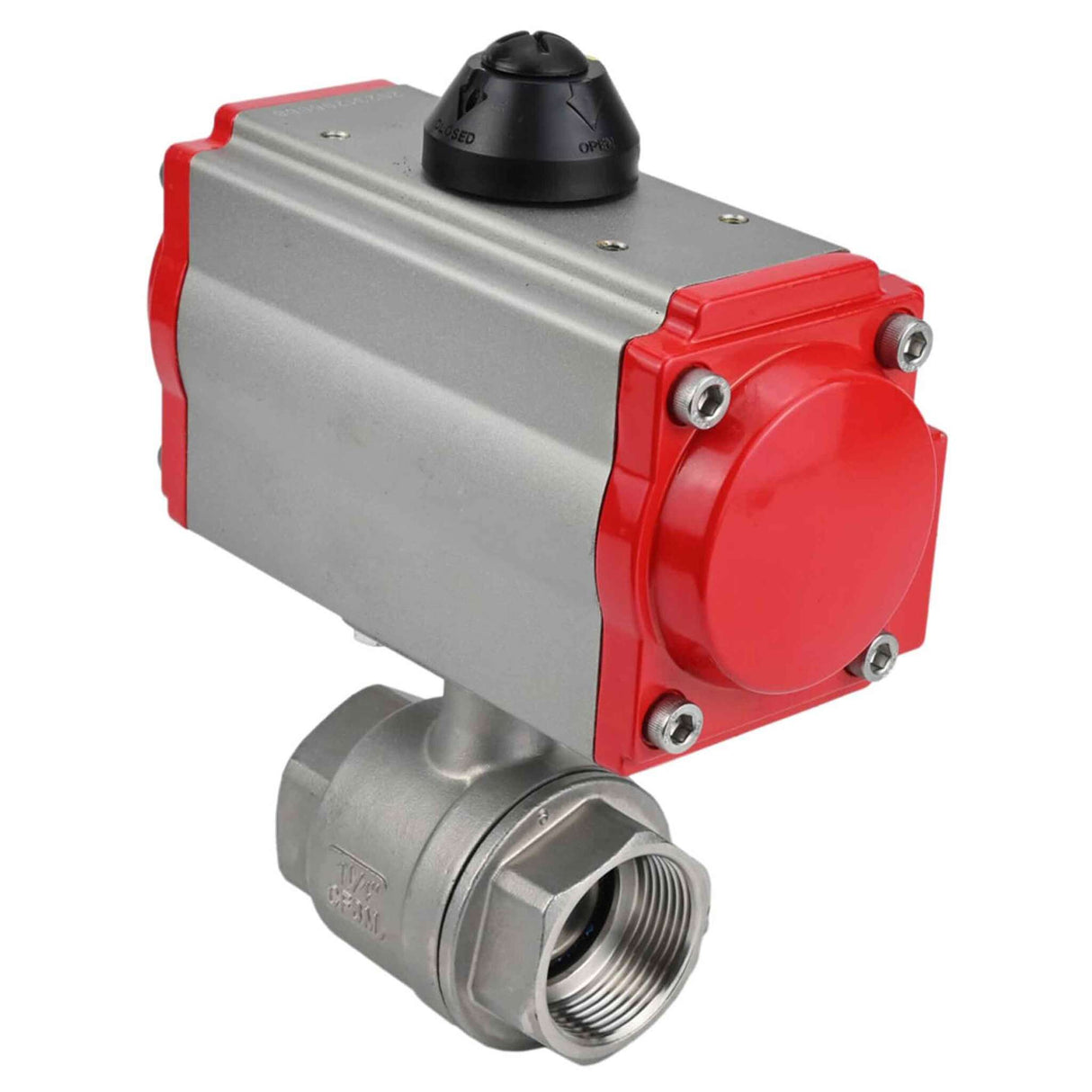 Stainless steel ball valve Elephant BVMP.316.230-ISO 63 bar, body material - stainless steel AISI 316, ball material - stainless steel AISI 316, seal - PTFE, full port, threaded, double-acting pneumatic actuator Elephant DA