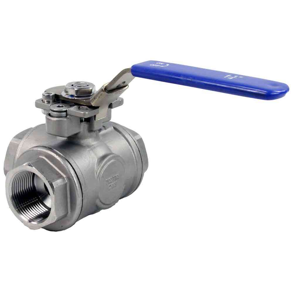Stainless steel ball 3-way valve Threaded NPT/BSP T-type standard port Elephant BV3232P(4pc)-SP-3WT-T-ISO-H with ISO 5211 mounting pad and handle