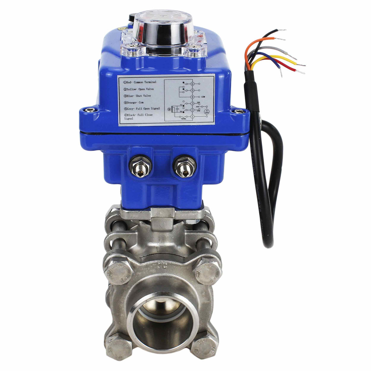 Stainless steel ball valve Elephant BVPP 316,200-ISO 63 bar SS316 full port, for welding, body material - stainless steel, quarter-turn electric actuator Elephant 003 blue 24 V