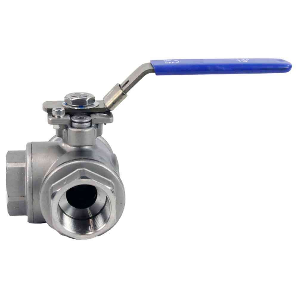 Stainless steel ball 3-way valve Threaded NPT/BSP T-type standard port Elephant BV3232P(4pc)-SP-3WT-T-ISO-H with ISO 5211 mounting pad and handle