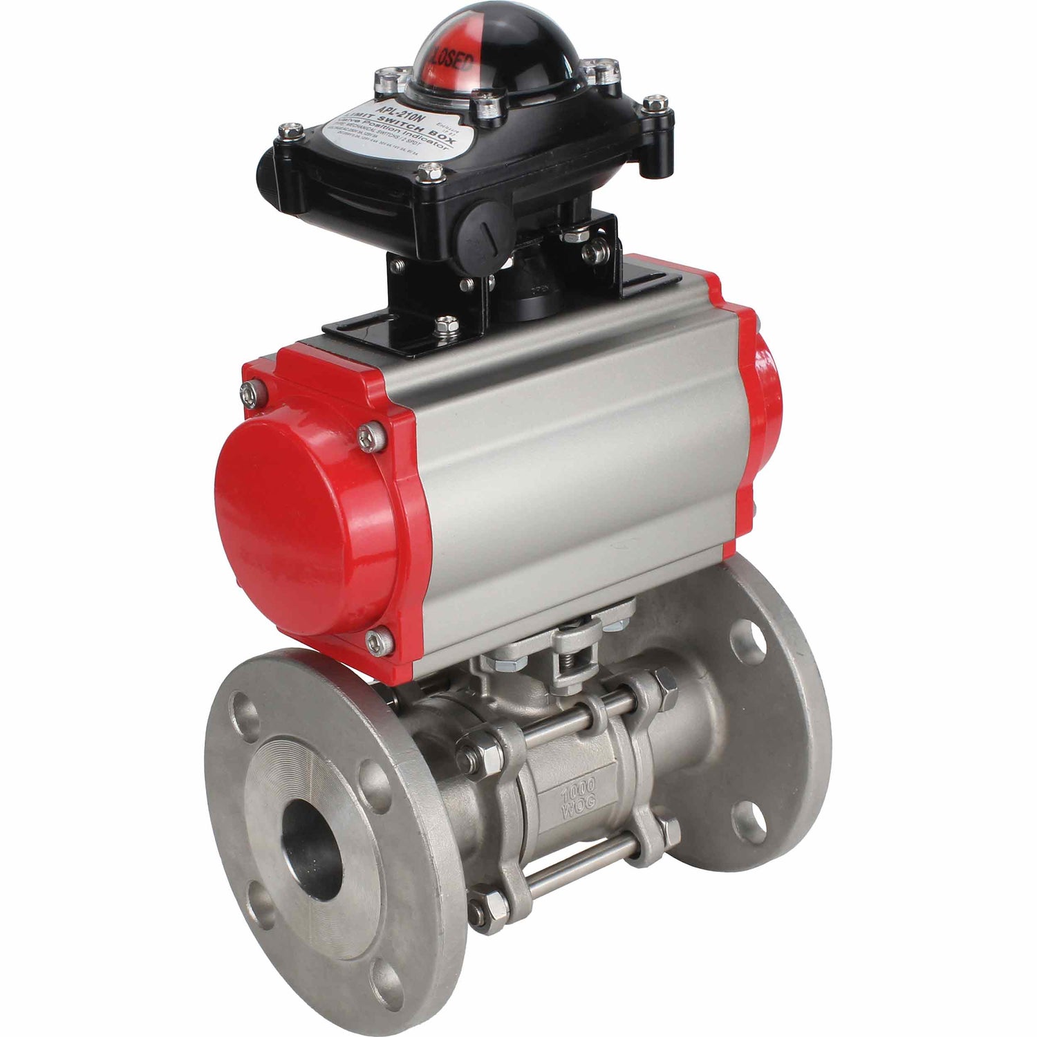Stainless steel ball valve Elephant ksfpt-316-180-sa-apl210n, body material - stainless steel AISI 316, ball material - stainless steel AISI 316, seal - PTFE, pneumatic actuator operated