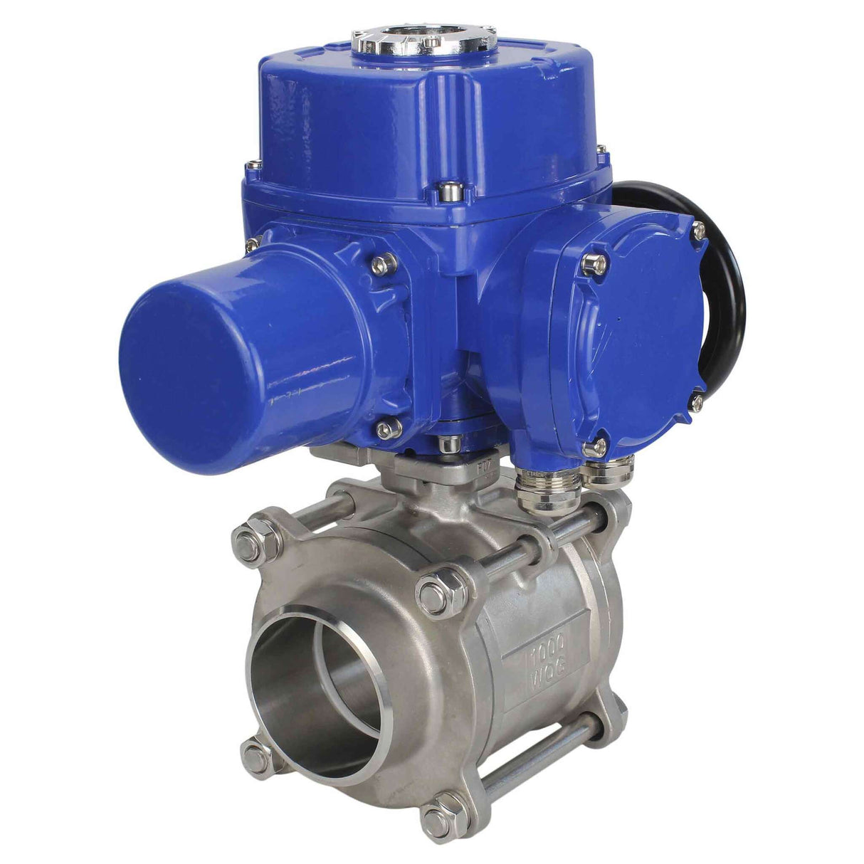 Stainless steel ball valve Elephant BVPP 316,200-ISO 63 bar SS316 full port, for welding, body material - stainless steel, quarter-turn electric actuator Elephant QT-W (M) 380 V