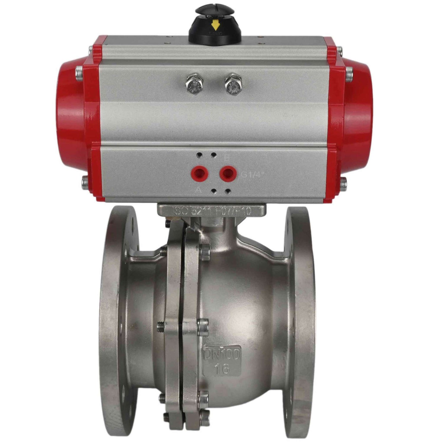 Stainless steel ball valve Elephant kchfp-elephant-sa, body material - stainless steel AISI 316, ball material - stainless steel AISI 316, seal - PTFE, pneumatic actuator operated
