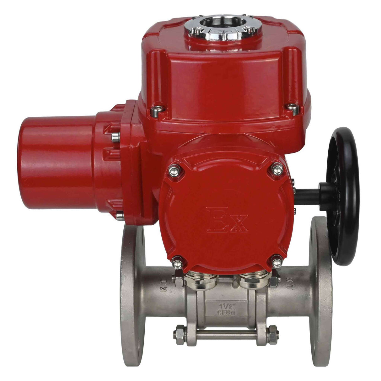 Stainless steel ball valve Elephant BVFPT,316,180 three-part, body material - stainless steel SS316, seal - PTFE, flanged, full port, quarter-turn electric actuator Elephant QT-W (M) EX 220 V