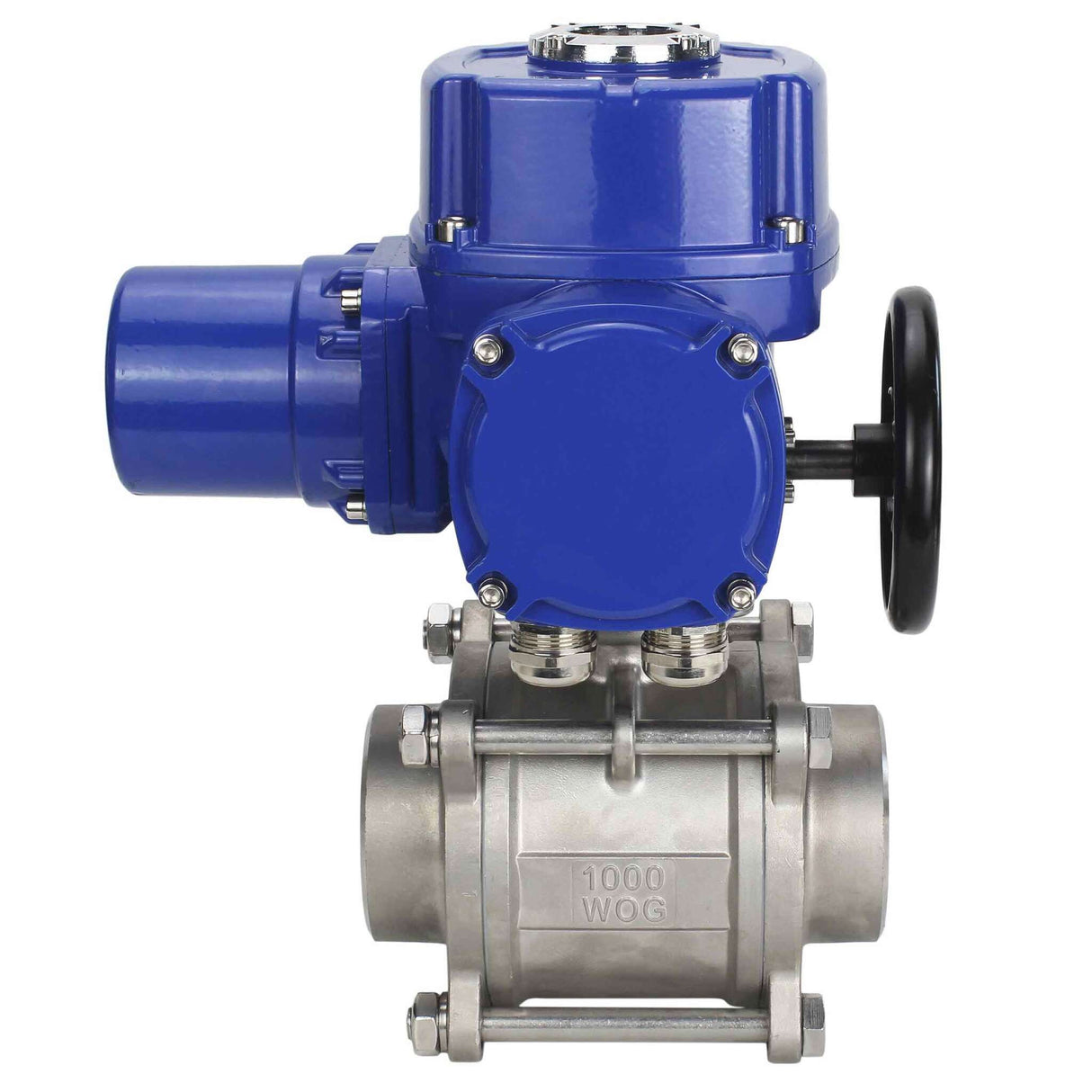 Stainless steel ball valve Elephant BVPP 316,200-ISO 63 bar SS316 full port, for welding, body material - stainless steel, quarter-turn electric actuator Elephant QT-W (M) 380 V