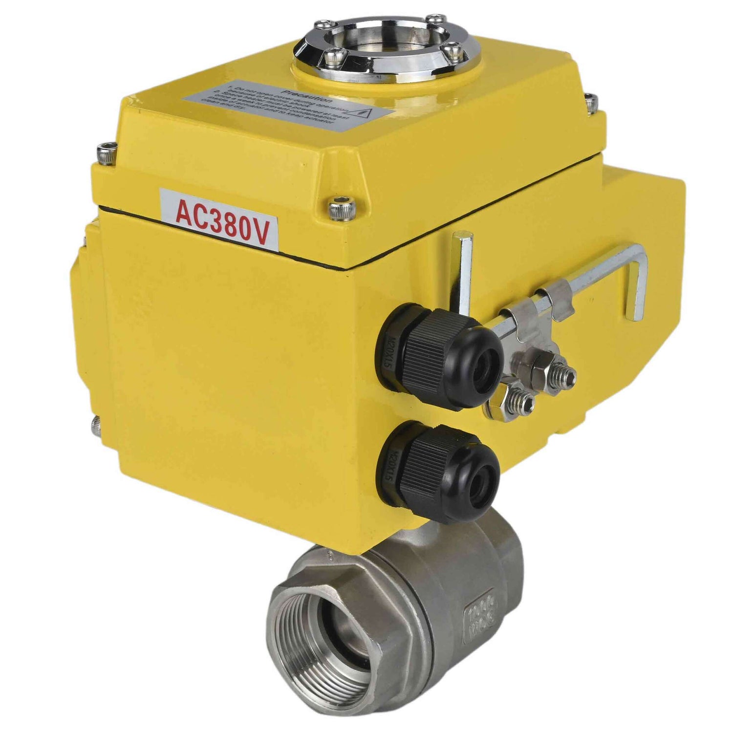 Stainless steel ball valve Elephant BVMP.316.230-ISO 63 bar, body material - stainless steel AISI 316, ball material - stainless steel AISI 316, seal - PTFE, threaded, quarter-turn electric actuator Elephant-380 V