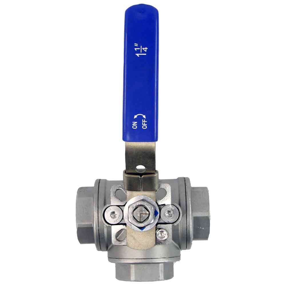 Stainless steel ball 3-way valve Threaded NPT/BSP T-type standard port Elephant BV3232P(4pc)-SP-3WT-T-ISO-H with ISO 5211 mounting pad and handle