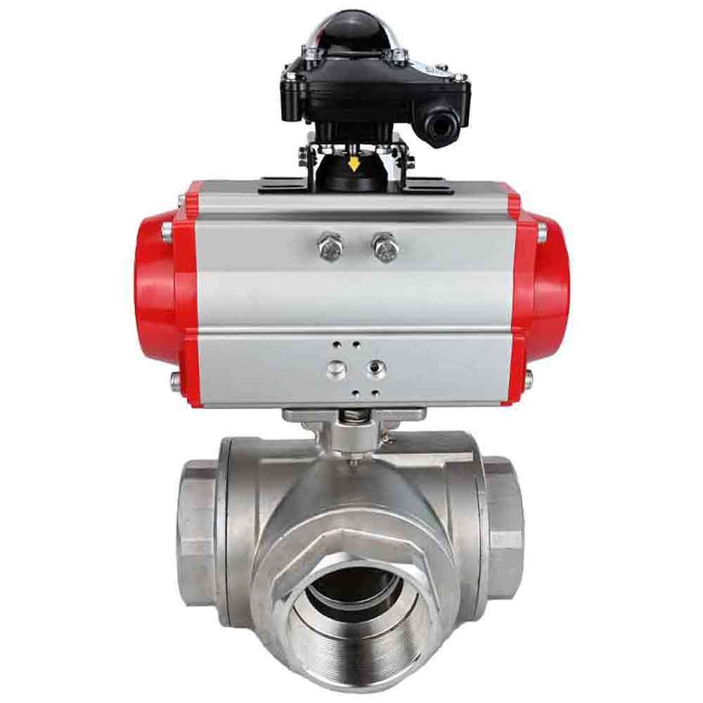 Stainless steel ball valve Elephant 3h-l-rpss316200mm-iso-pnevpr-da-lsu, body material - stainless steel AISI 316, ball material - stainless steel AISI 316, seal - PTFE, pneumatic actuator operated