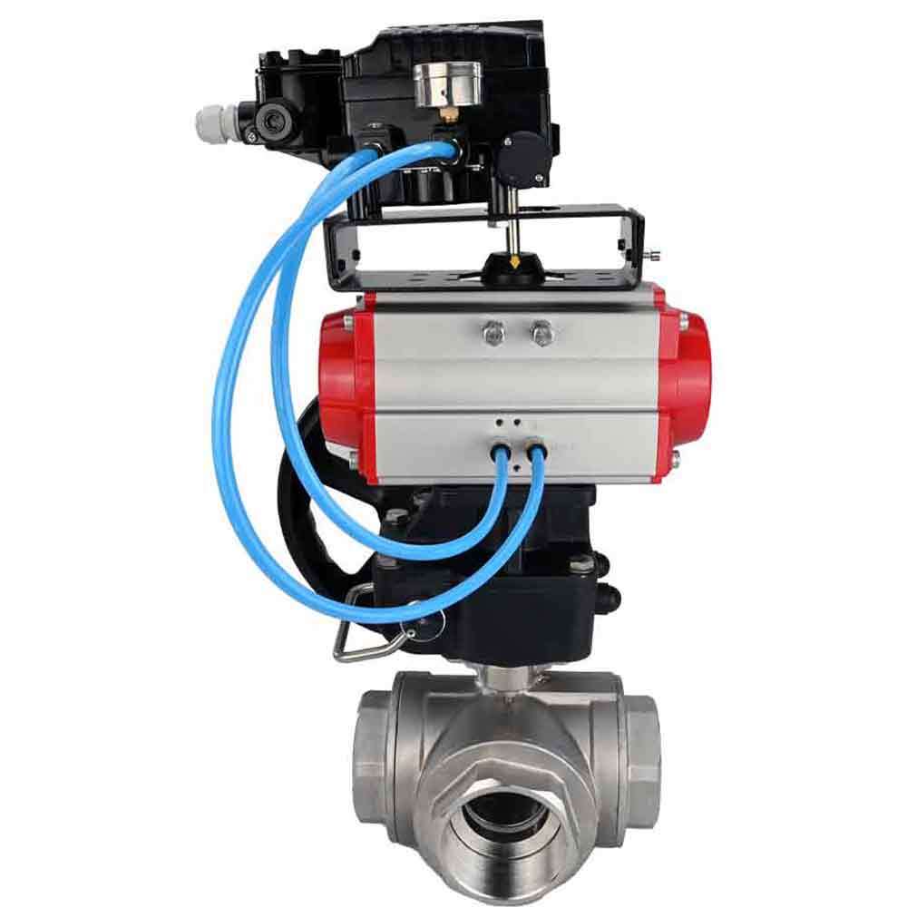 Stainless steel ball valve Elephant 3h-l-rpss316200mm-iso-pnevpr-da-hdm-epp-boz, body material - stainless steel AISI 316, ball material - stainless steel AISI 316, seal - PTFE, pneumatic actuator operated