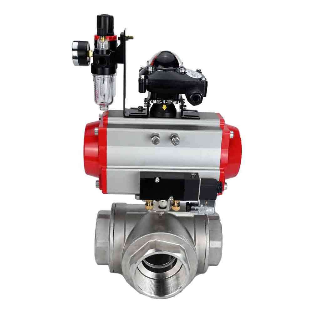 Stainless steel ball valve Elephant 3h-l-rpss316200mm-iso-pnevpr-da-rasp-24v-lsu-atu, body material - stainless steel AISI 316, ball material - stainless steel AISI 316, seal - PTFE, pneumatic actuator operated