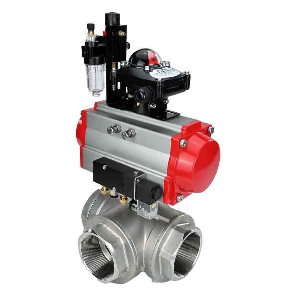 Stainless steel ball valve Elephant 3h-l-rpss316200mm-iso-pnevpr-da-rasp-24v-atu, body material - stainless steel AISI 316, ball material - stainless steel AISI 316, seal - PTFE, pneumatic actuator operated