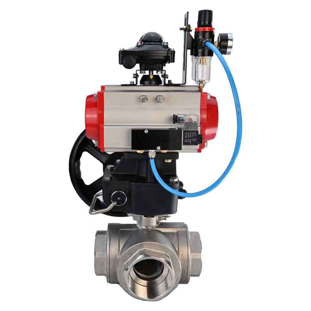 Stainless steel ball valve Elephant 3h-l-rpss316200mm-iso-pnevpr-da-rasp-24v-lsu-hdm-atu, body material - stainless steel AISI 316, ball material - stainless steel AISI 316, seal - PTFE, pneumatic actuator operated
