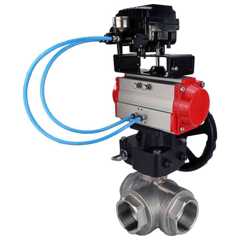 Stainless steel ball valve Elephant 3h-l-rpss316200mm-iso-pnevpr-da-hdm-epp-boz, body material - stainless steel AISI 316, ball material - stainless steel AISI 316, seal - PTFE, pneumatic actuator operated