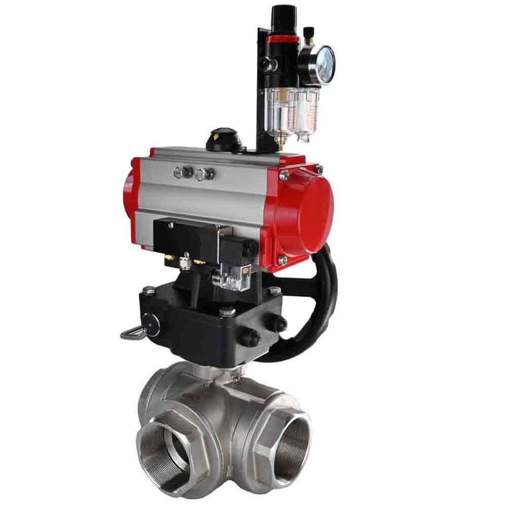Stainless steel ball valve Elephant 3h-l-rpss316200mm-iso-pnevpr-da-rasp-24v-hdm-atu, body material - stainless steel AISI 316, ball material - stainless steel AISI 316, seal - PTFE, pneumatic actuator operated