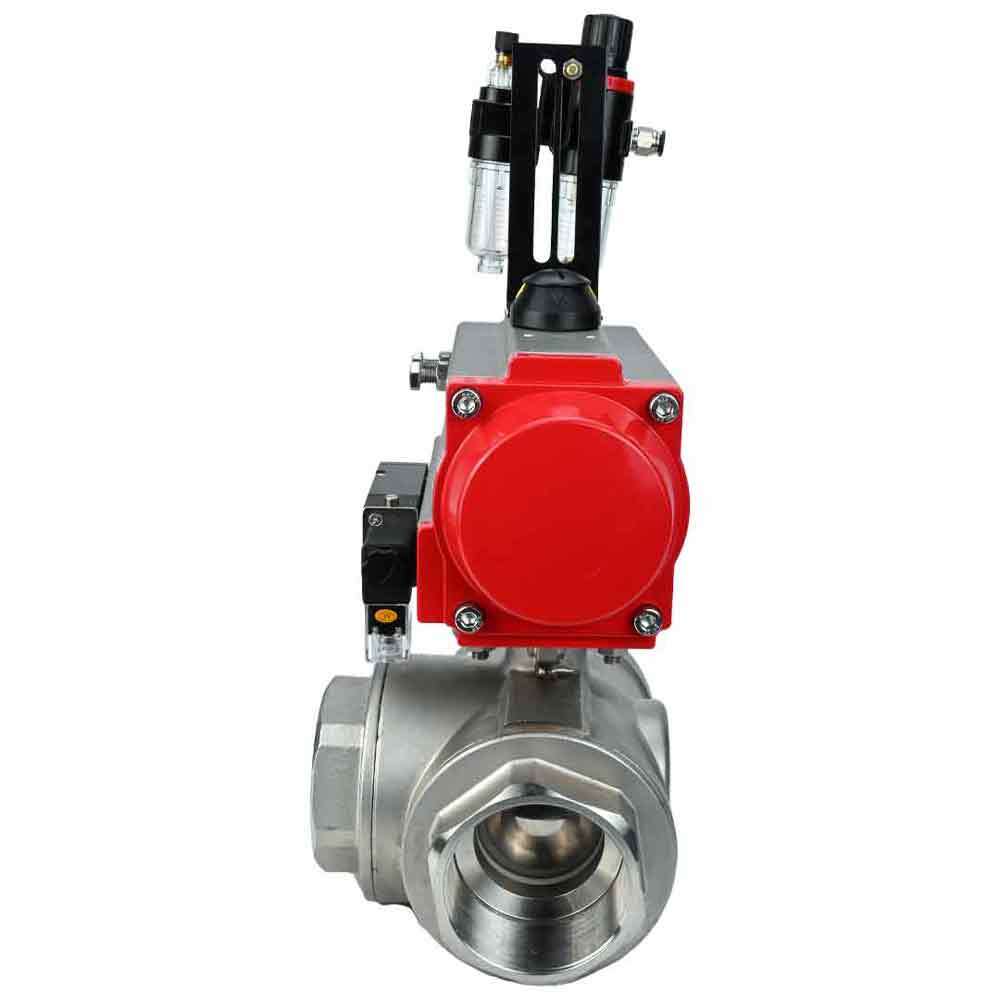 Stainless steel ball valve Elephant 3h-l-rpss316200mm-iso-pnevpr-da-rasp-110/220v-atu, body material - stainless steel AISI 316, ball material - stainless steel AISI 316, seal - PTFE, pneumatic actuator operated